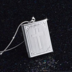 Square shape locket - photo holder - carved cross - necklace - 925 sterling silverNecklaces