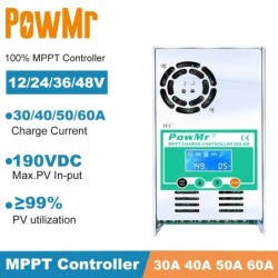 PowMr MPPT - régulateur de panneau solaire - contrôleur de charge - rétroéclairage LCD - 30A - 40A - 50A - 60A
