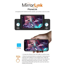 Car radio - M160 - remote - camera - 1 Din - 5 inch - Mirror Link - Bluetooth - Android - IOS - dual USBDin 1