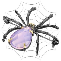 Broche élégante - araignée noire - opale rose