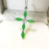 Silver necklace - green jade emerald cross pendant - 925 sterling silverNecklaces