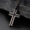 Pendentif croix en acier de Damas - bois d'ébène - collier en acier inoxydable