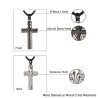Pendentif croix en acier de Damas - bois d'ébène - collier en acier inoxydable