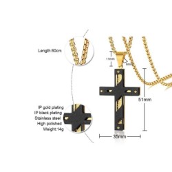 Pendentif croix double couche - collier or acier inoxydable