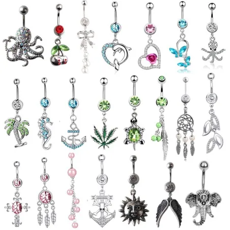 Piercing nombril - piercing - oxyde de zirconium cristal vert - acier chirurgical