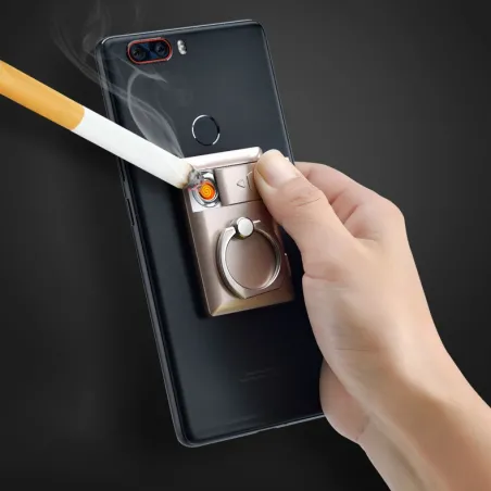 Support téléphone universel 2 en 1 - avec briquet - anneau réglable - chargement USB