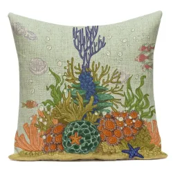 Housse de coussin déco - océan / vie marine / corail - 40 cm * 40 cm - 45 cm - 45 cm