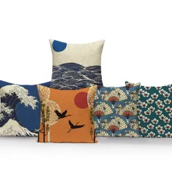 Housse de coussin déco - aquarelles - montagnes - imprimé vagues de la mer - 40 cm * 40 cm - 45 cm * 45 cm
