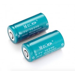3.7V 1200mAh - Batterie li-ion CR123A/16340 - rechargeable - 2 pièces