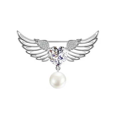 Broche luxueuse - ailes d'ange - coeur cristal - perle