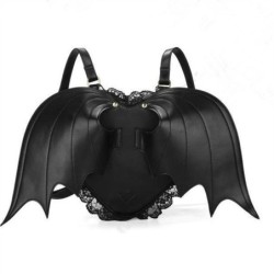 Leather black backpack - punk style - with bat wings