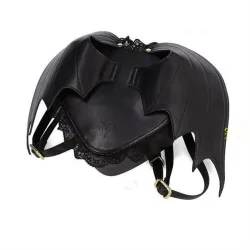 Sac à dos noir en cuir - style punk - avec ailes de chauve-souris