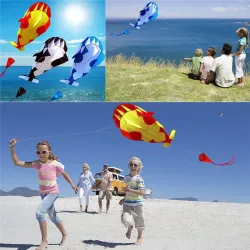 Baleine géante - dauphin - sans cadre - cerf-volant de plage avec ligne - 2 mètres