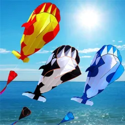Baleine géante - dauphin - sans cadre - cerf-volant de plage avec ligne - 2 mètres