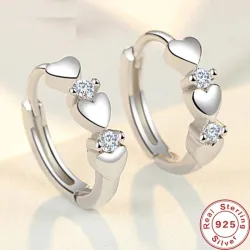 Boucles d'oreilles élégantes - coeurs / zircone - argent sterling 925