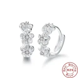 Boucles d'oreilles petites rondes - fleurs / zircone - argent 925