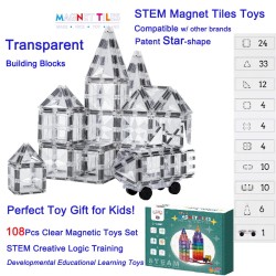 Blocs magnétiques - tuiles transparentes en cristal - jouet - 108 pièces