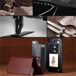 Porte-cartes rétro - étui pour téléphone - étui à rabat en cuir - mini portefeuille - pour iPhone - or rose