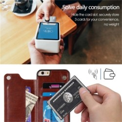 Porte-cartes rétro - étui pour téléphone - étui à rabat en cuir - mini portefeuille - pour iPhone - magenta