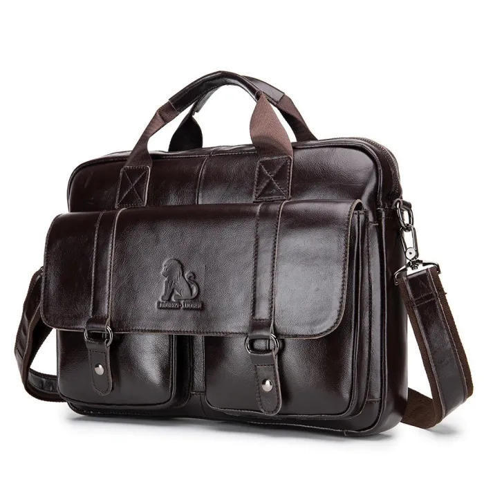 Sac bandoulière business - cuir véritable - grande contenance