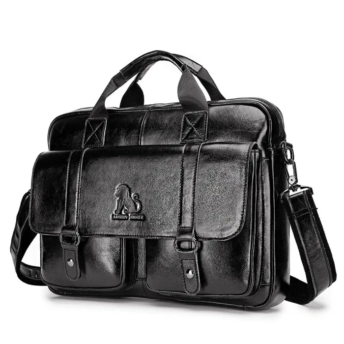 Sac bandoulière business - cuir véritable - grande contenance