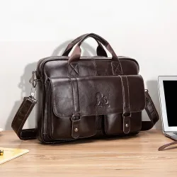 Sac bandoulière business - cuir véritable - grande contenance