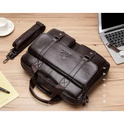Sac bandoulière business - cuir véritable - grande contenance