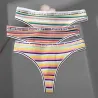 String en coton à rayures colorées - taille basse - 3 pièces