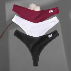 Strings sexy en coton - 3 couleurs unies mélangées - 3 pièces