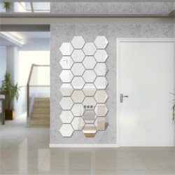 Miroir en forme d'hexagone - sticker mural - 12 pièces