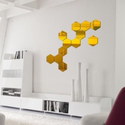 Miroir en forme d'hexagone - sticker mural - 12 pièces