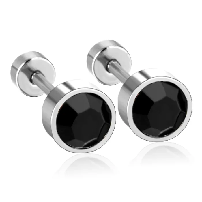 Stainless steel stud earrings - with cubic zirconia - twistable endEarrings