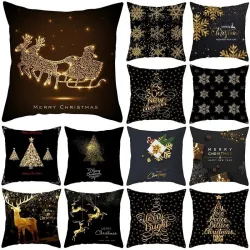 Taie d'oreiller décorative noire - Motifs de Noël - Père Noël - 50*50 cm