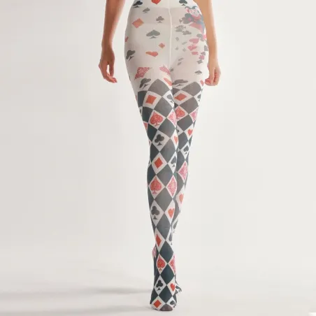 Collants Halloween - imprimé cartes à jouer - gris