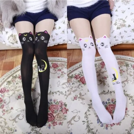Mi-bas en nylon - motif chat