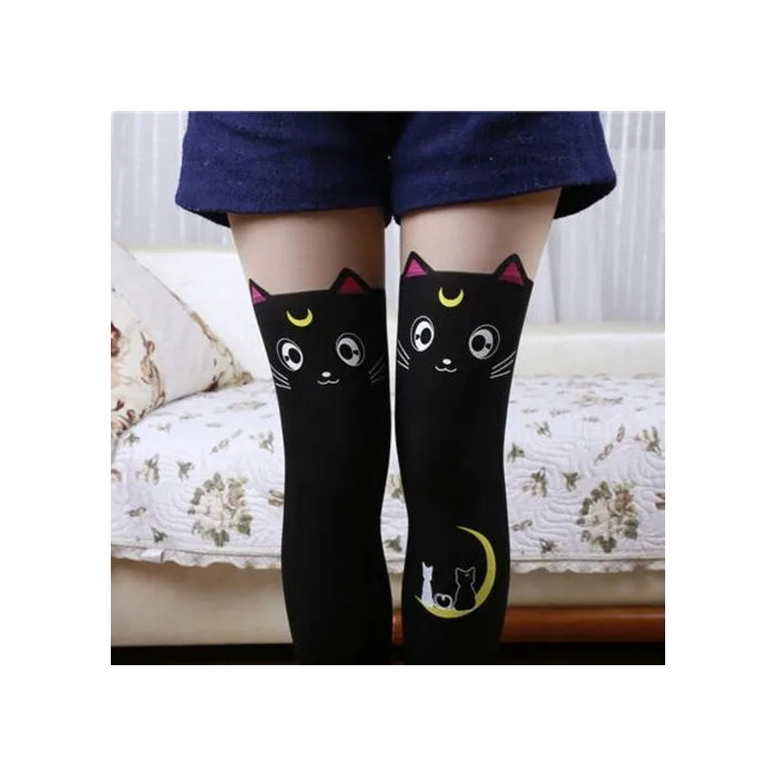 Mi-bas en nylon - motif chat