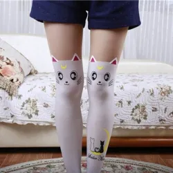 Mi-bas en nylon - motif chat