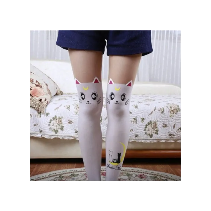Mi-bas en nylon - motif chat