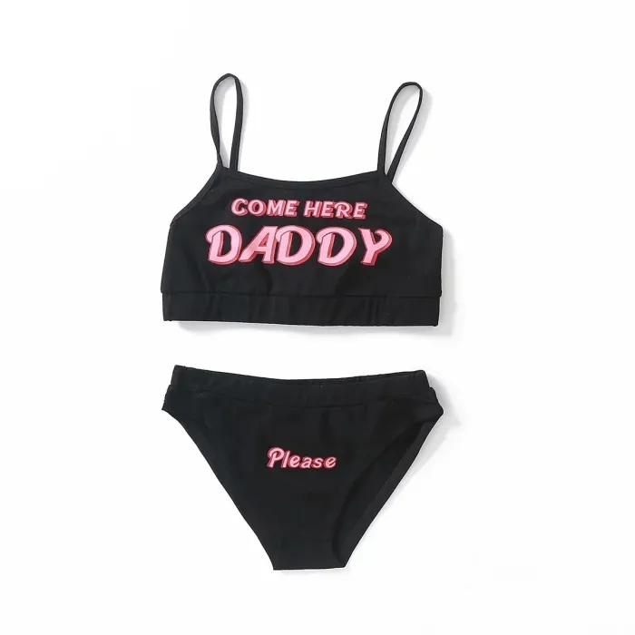 Ensemble de lingerie sexy - haut court - culotte - inscription COME HERE DADDY PLEASE