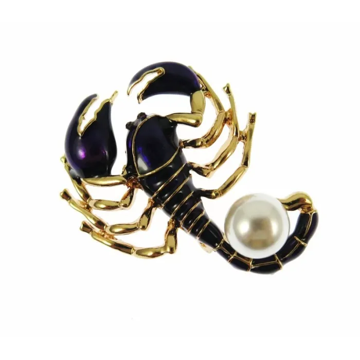 Broche en émail - scorpion avec perle