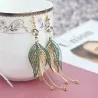 Hollow leafs long earrings - with zircon / pearlsEarrings
