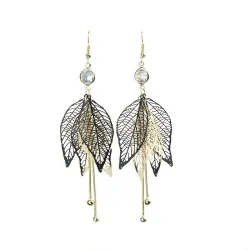 Boucles d'oreilles longues feuilles creuses - avec zircon / perles