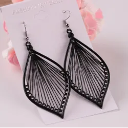 Long black leaf earrings