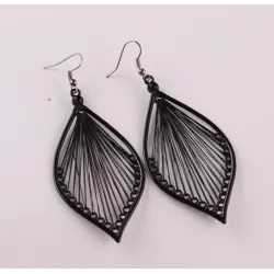 Long black leaf earrings