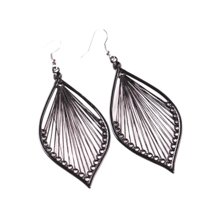 Long black leaf earrings
