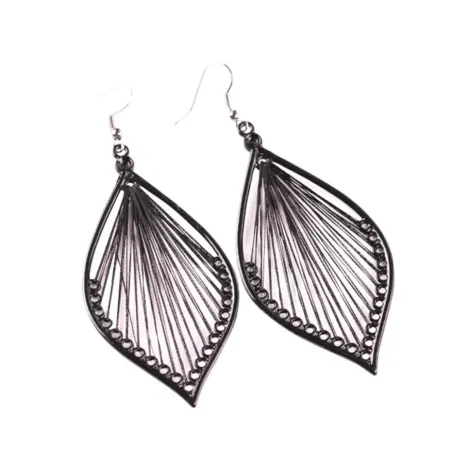 Long black leaf earrings