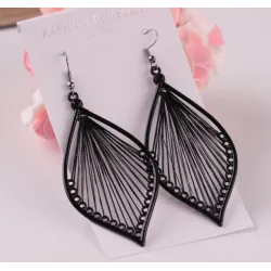 Long black leaf earrings