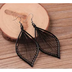 Long black leaf earrings