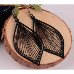 Long black leaf earrings