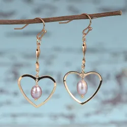 Hook gold earrings - heart / pearlsEarrings